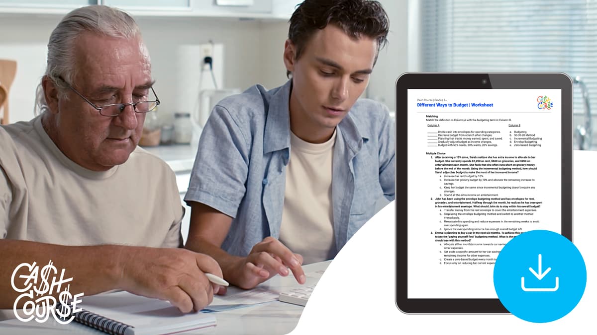"Cash Course: Different Ways to Budget" Worksheet