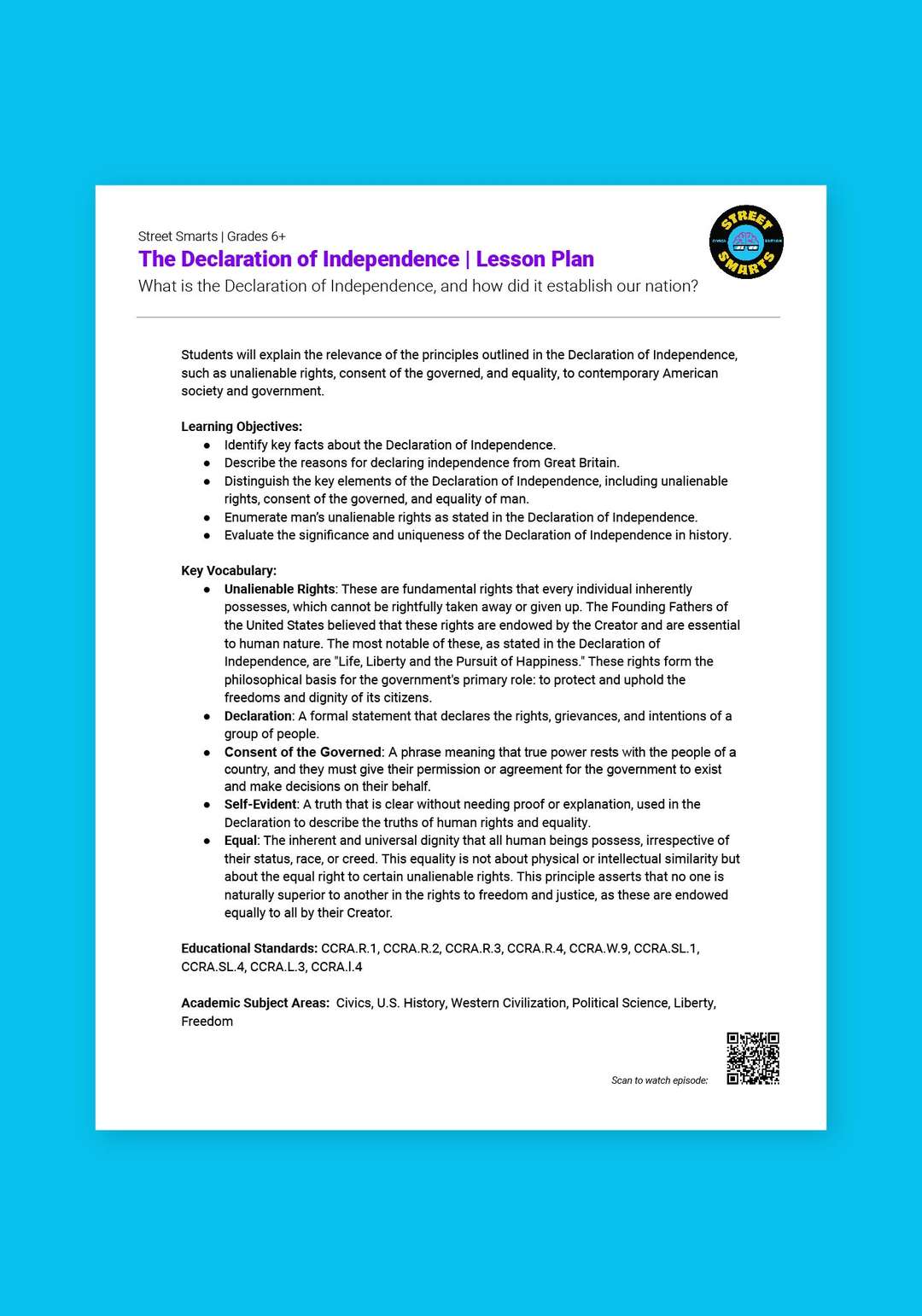 "Street Smarts: The Declaration of Independence" Lesson Plan