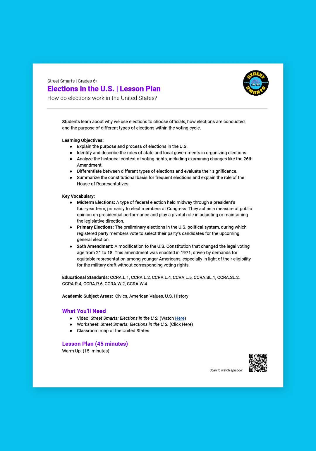 "Street Smarts: Elections in the U.S." Lesson Plan