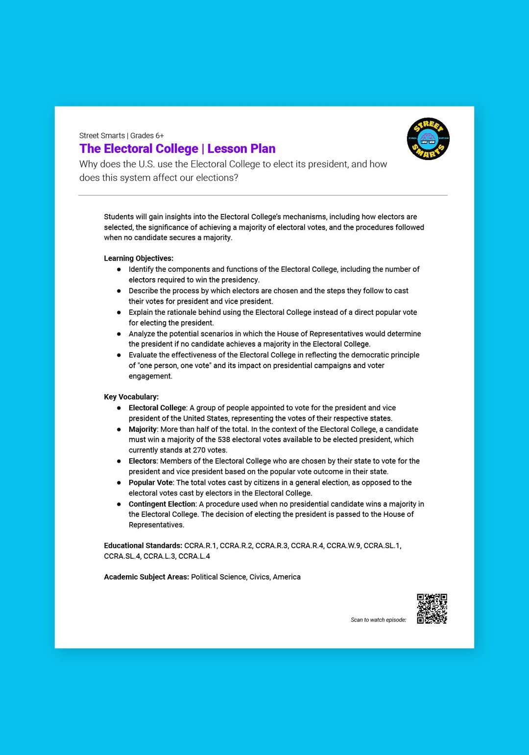 "Street Smarts: The Electoral College" Lesson Plan