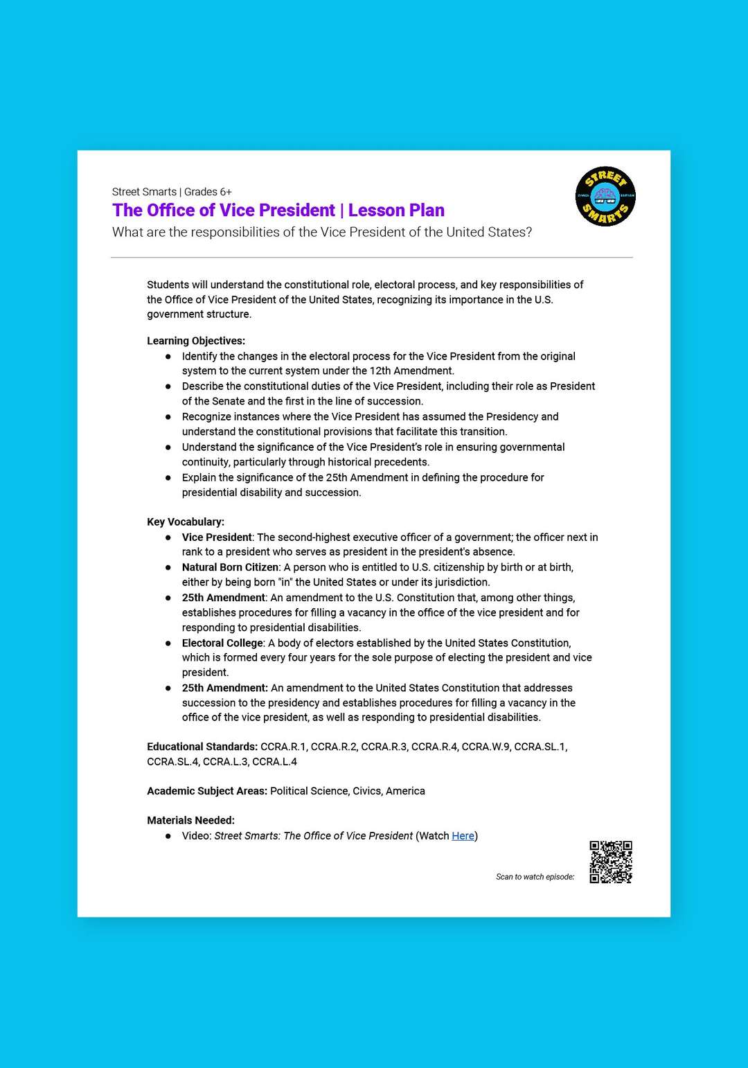 "Street Smarts: The Office of Vice President" Lesson Plan