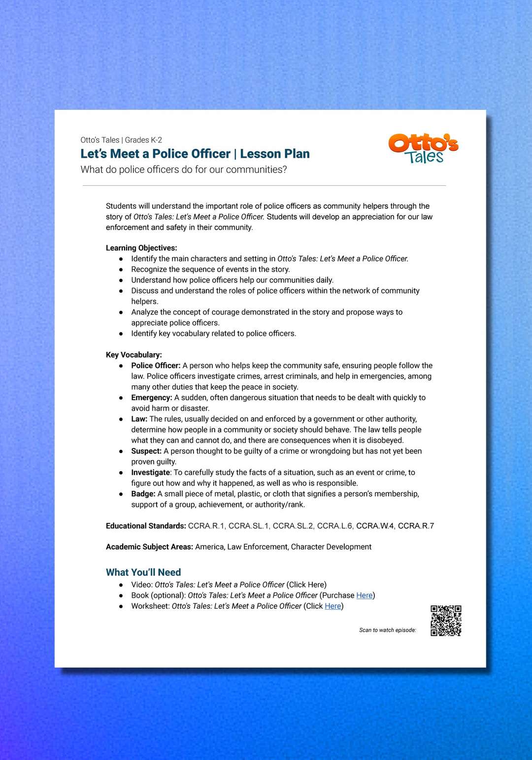 "Otto's Tales: Let's Meet a Police Officer" Lesson Plan 