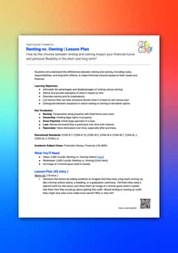 "Cash Course: Renting vs. Owning" Lesson Plan