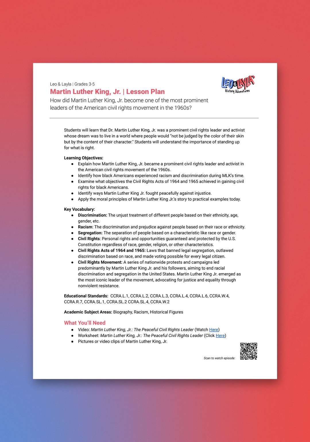 "Leo & Layla: Martin Luther King, Jr." Lesson Plan