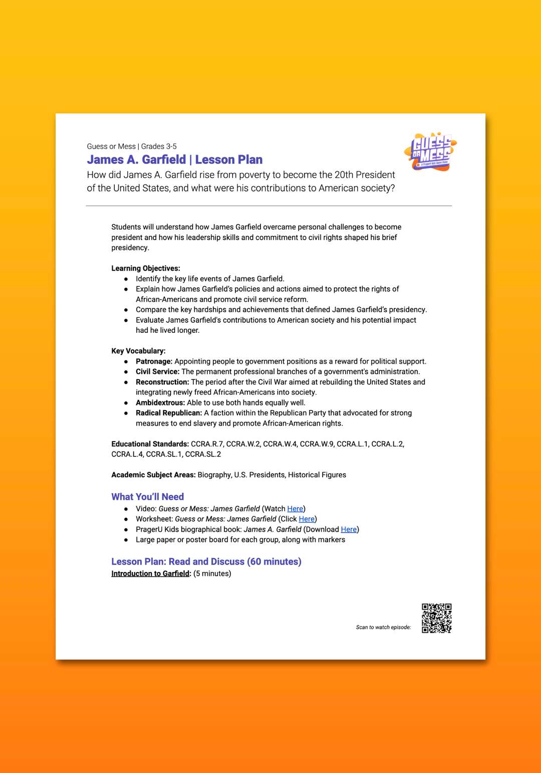 "Guess or Mess: James A. Garfield" Lesson Plan