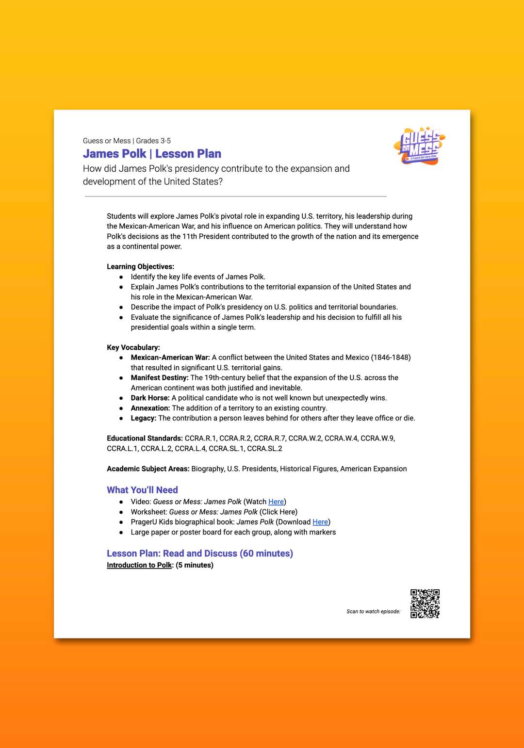 "Guess or Mess: James Polk" Lesson Plan 