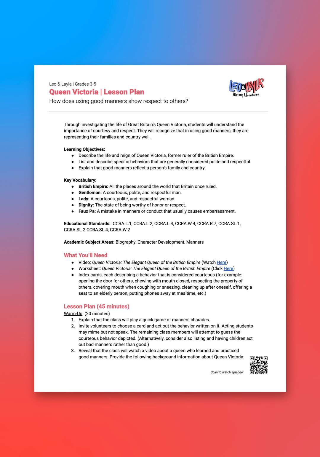 "Leo & Layla: Queen Victoria" Lesson Plan