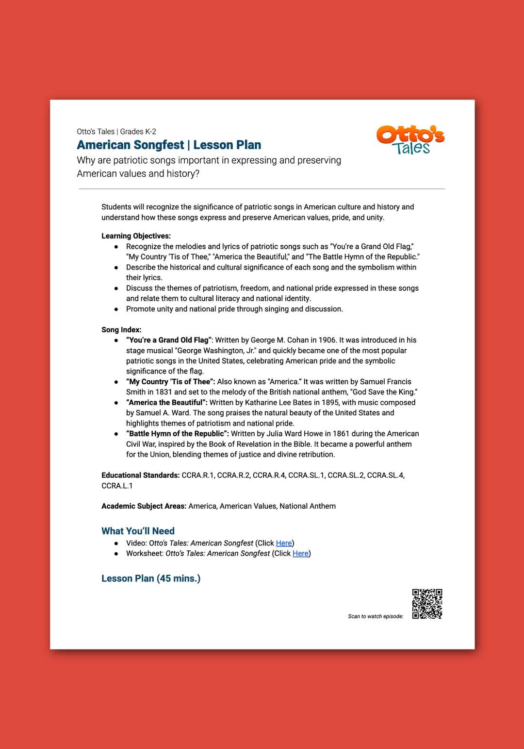 "Otto's Tales: American Songfest" Lesson Plan 