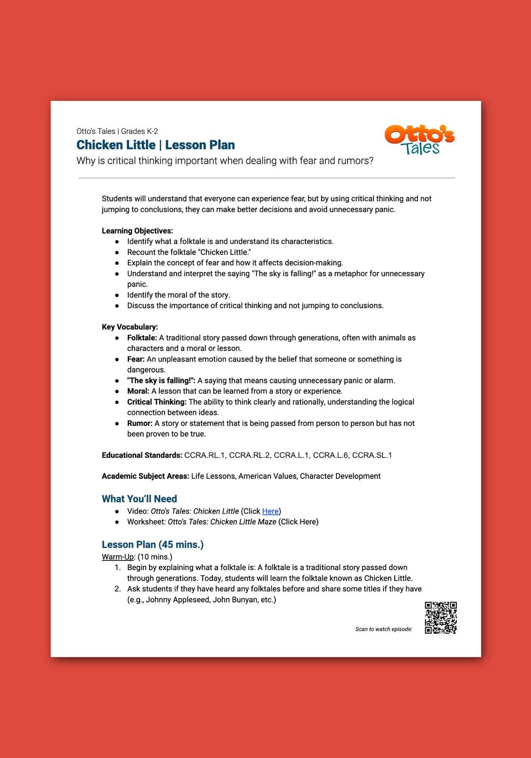 "Otto's Tales: Chicken Little" Lesson Plan 