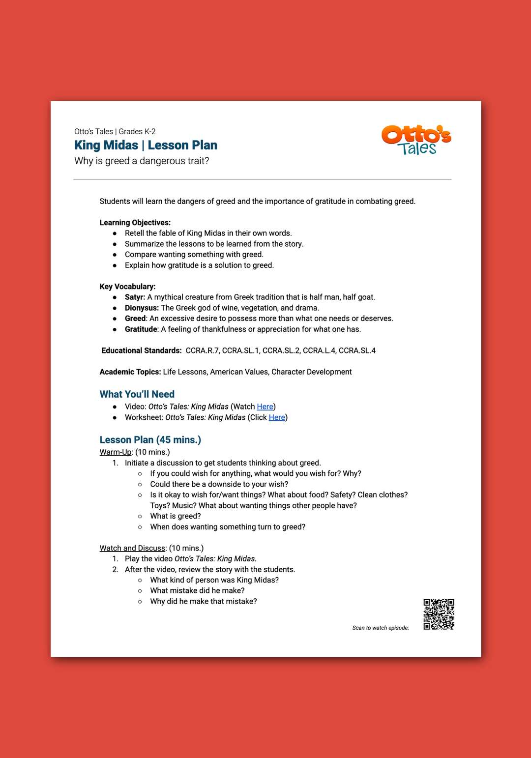 "Otto's Tales: King Midas" Lesson Plan 