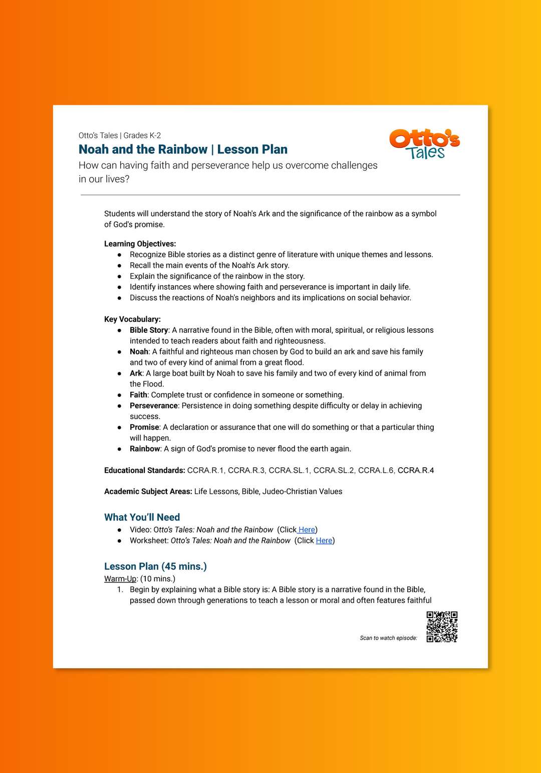 "Otto's Tales: Noah and the Rainbow" Lesson Plan 