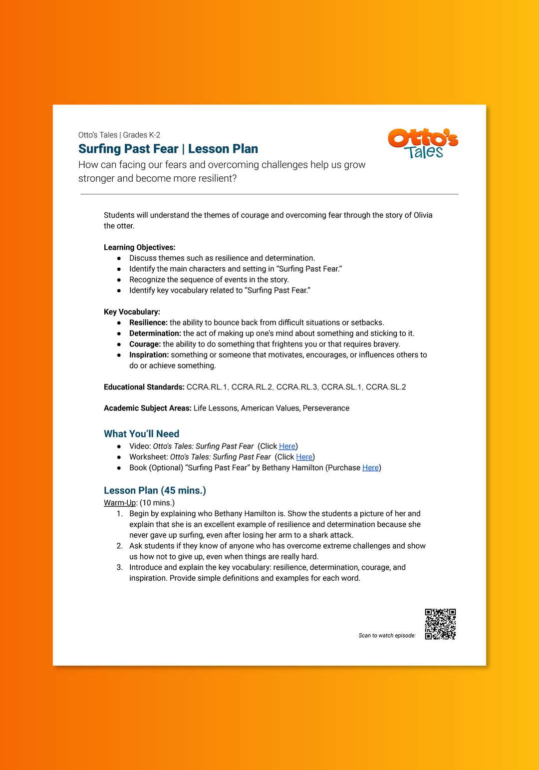 "Otto's Tales: Surfing Past Fear" Lesson Plan 