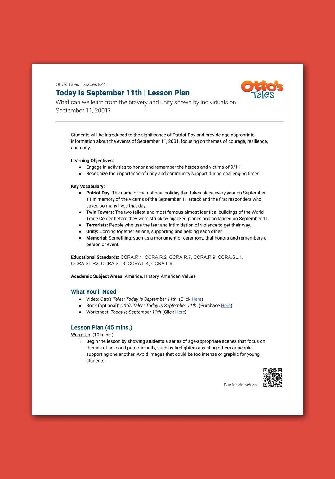 "Otto's Tales: Today Is September 11th" Lesson Plan 