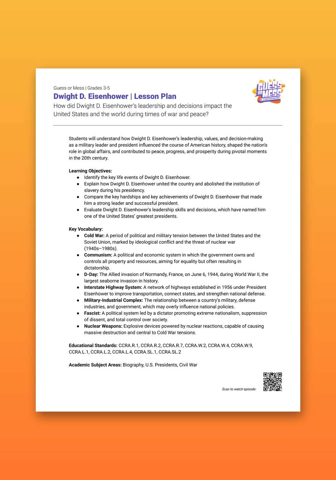 "Guess or Mess: Dwight D. Eisenhower" Lesson Plan