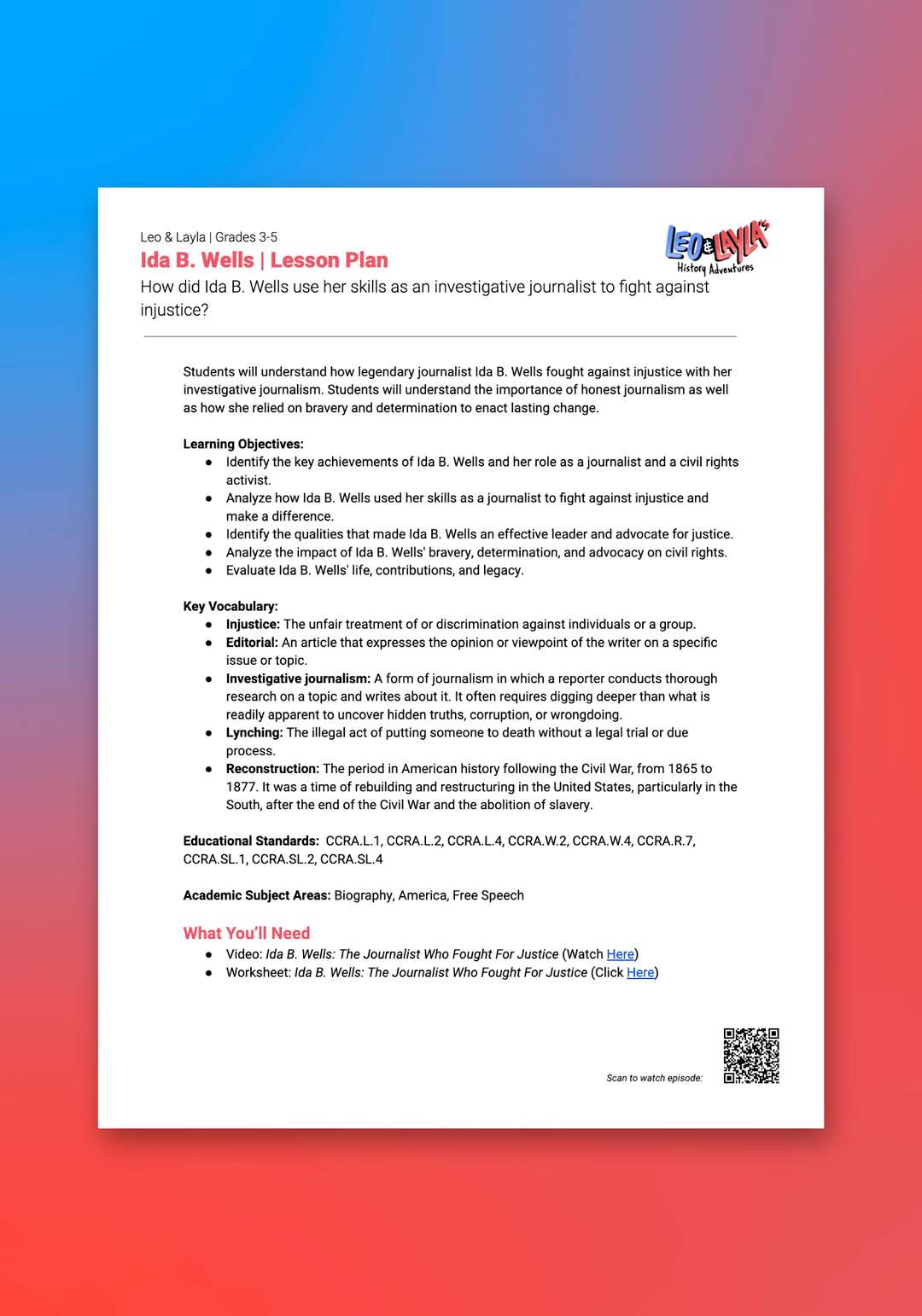 "Leo & Layla: Ida B. Wells" Lesson Plan
