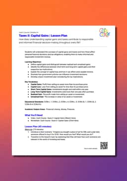"Cash Course: Taxes II: Capital Gains" Lesson Plan