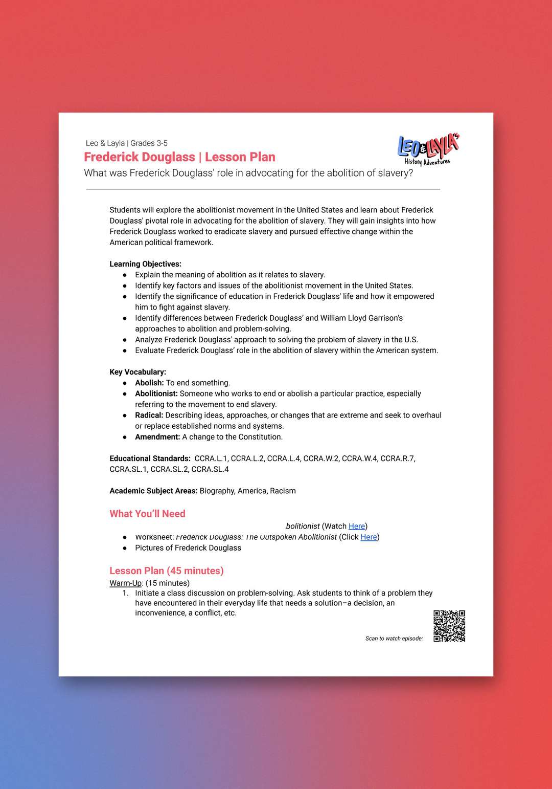  "Leo & Layla: Frederick Douglass" Lesson Plan
