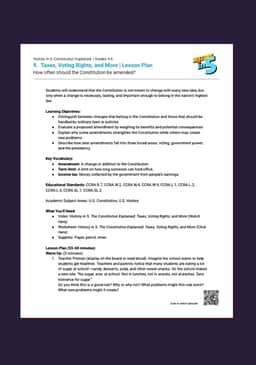"History in 5: Constitution Explained: Voting Rights, Taxes, and More" Lesson Plan 