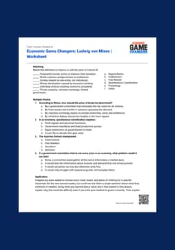"Economic Game Changers: Ludwig von Mises" Worksheet