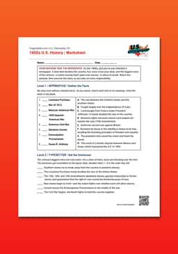 "U.S. Citizenship 101: 1800s U.S. History" Worksheet