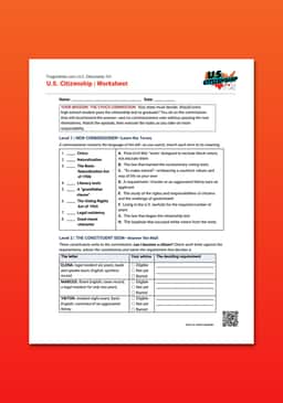 "U.S. Citizenship 101: U.S. Citizenship" Worksheet