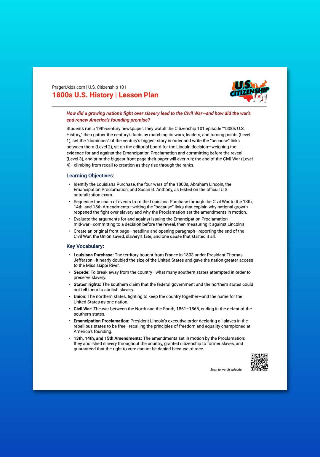"U.S. Citizenship 101: 1800s U.S. History" Lesson Plan