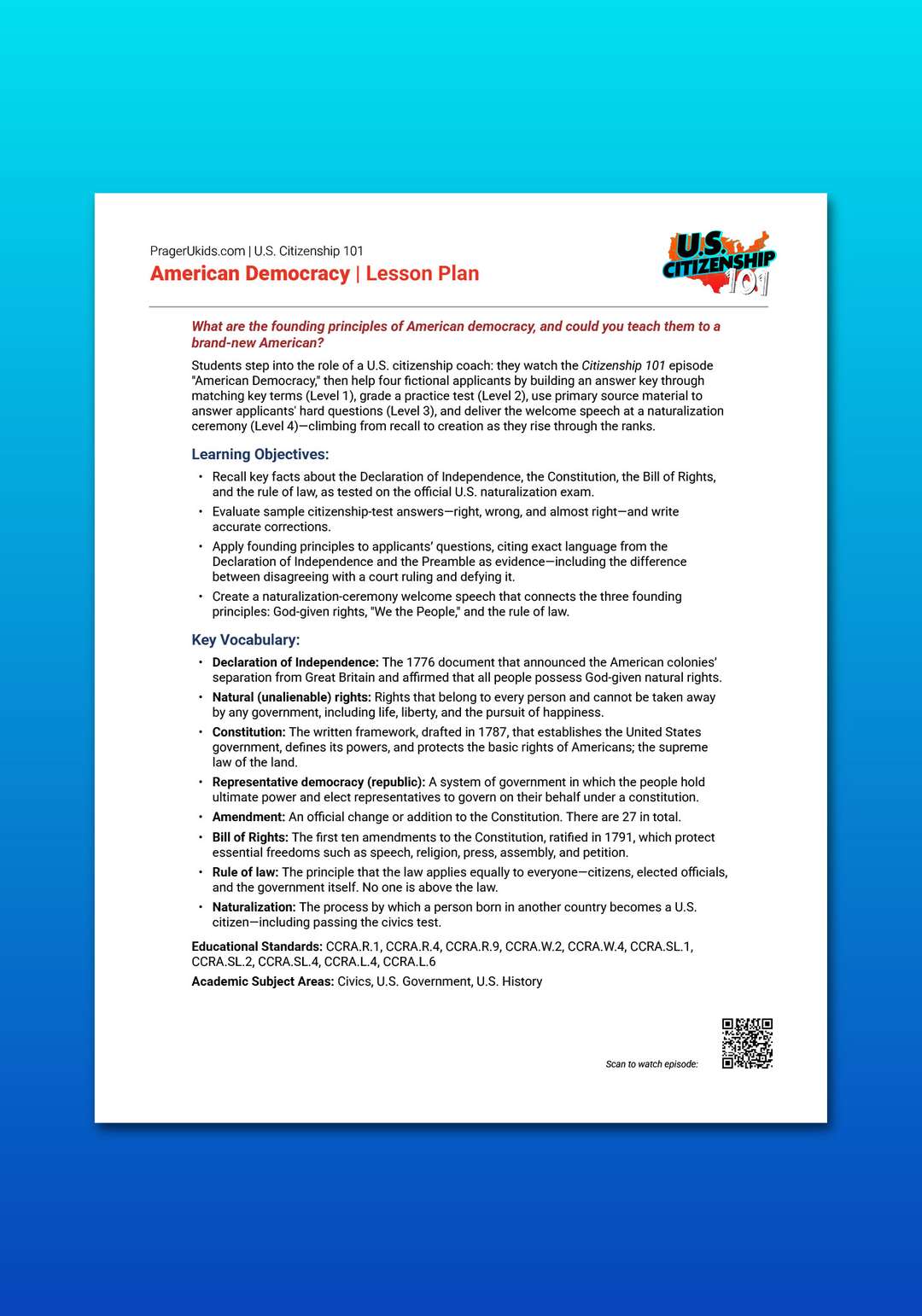 "U.S. Citizenship 101: American Democracy" Lesson Plan