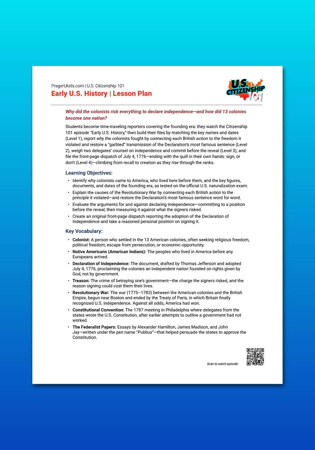 "U.S. Citizenship 101: Early U.S. History" Lesson Plan