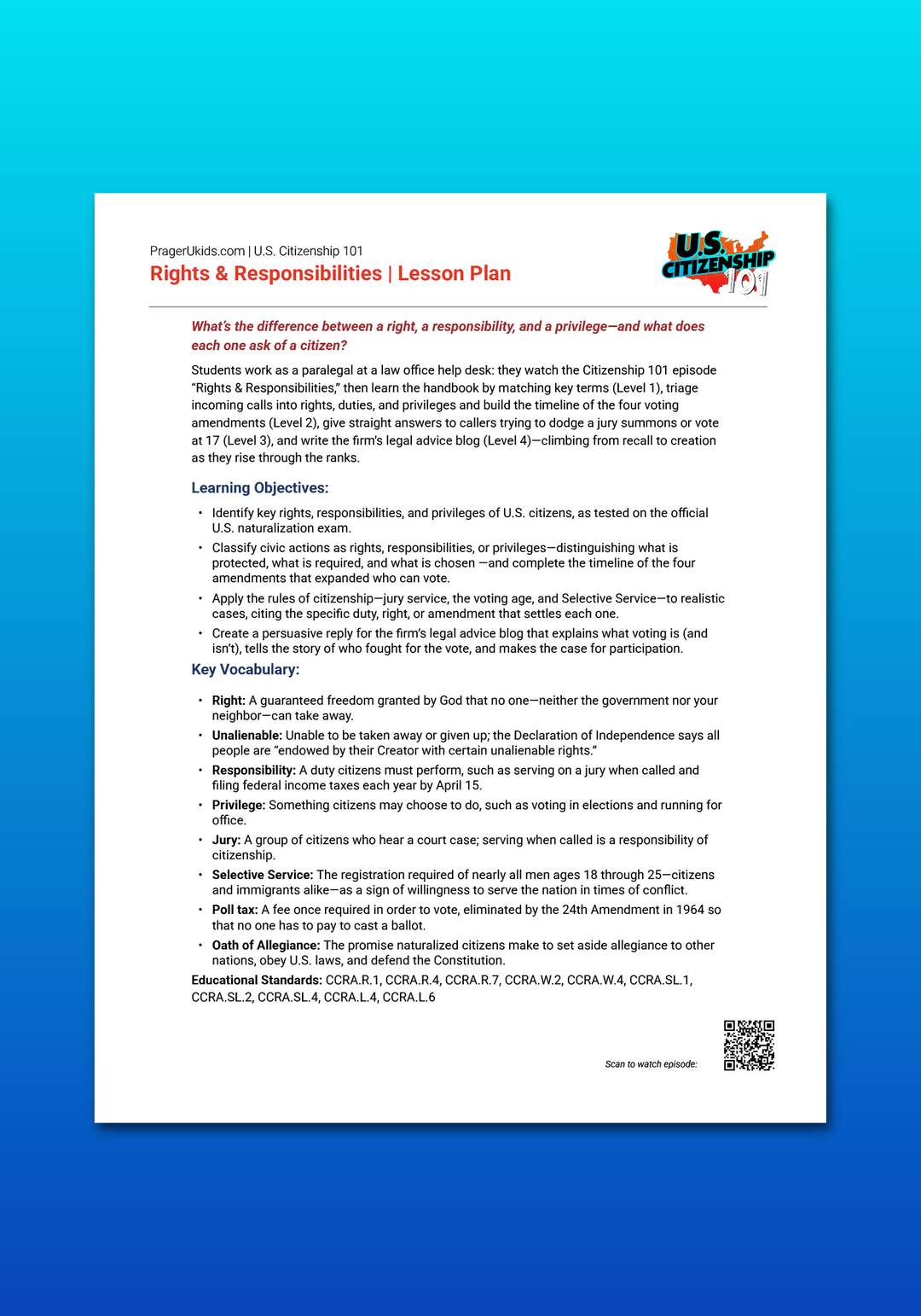"U.S. Citizenship 101: Rights & Responsibilities" Lesson Plan