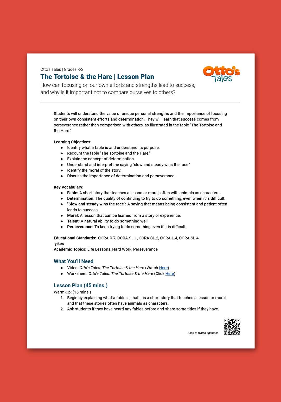 "Otto's Tales: The Tortoise & the Hare" Lesson Plan