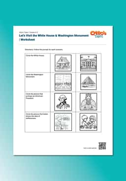 "Otto's Tales: Let's Visit the White House & Washington Monument" Worksheet