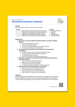 "Cash Course: Warranties and Guarantees" Worksheet