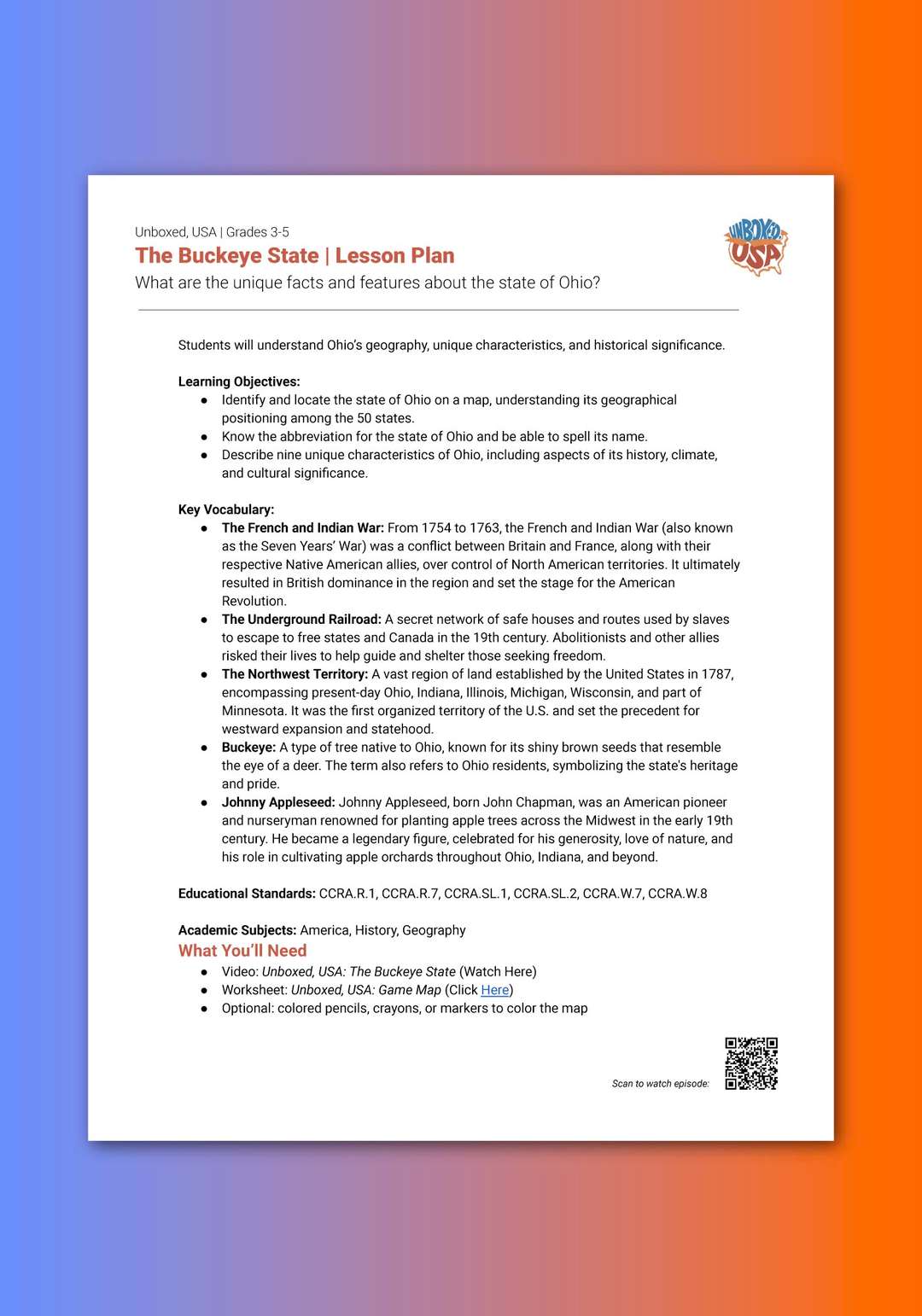 "Unboxed, USA: The Buckeye State" Lesson Plan