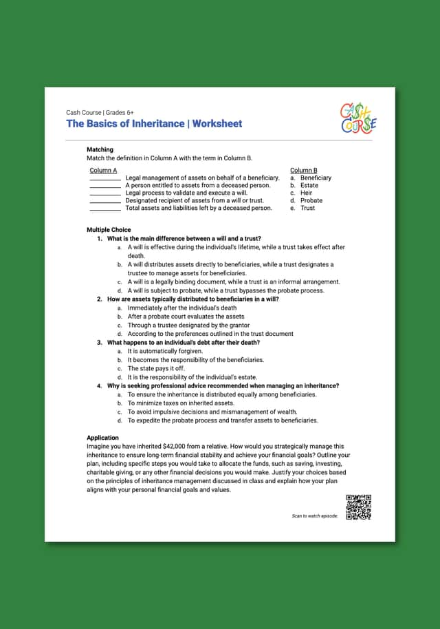 "Cash Course: The Basics of Inheritance" Worksheet