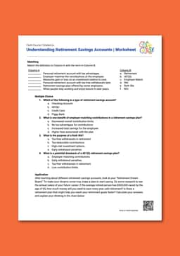 "Cash Course: Understanding Retirement Savings Accounts" Worksheet