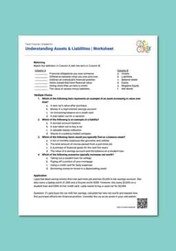 "Cash Course: Understanding Assets and Liabilities" Worksheet