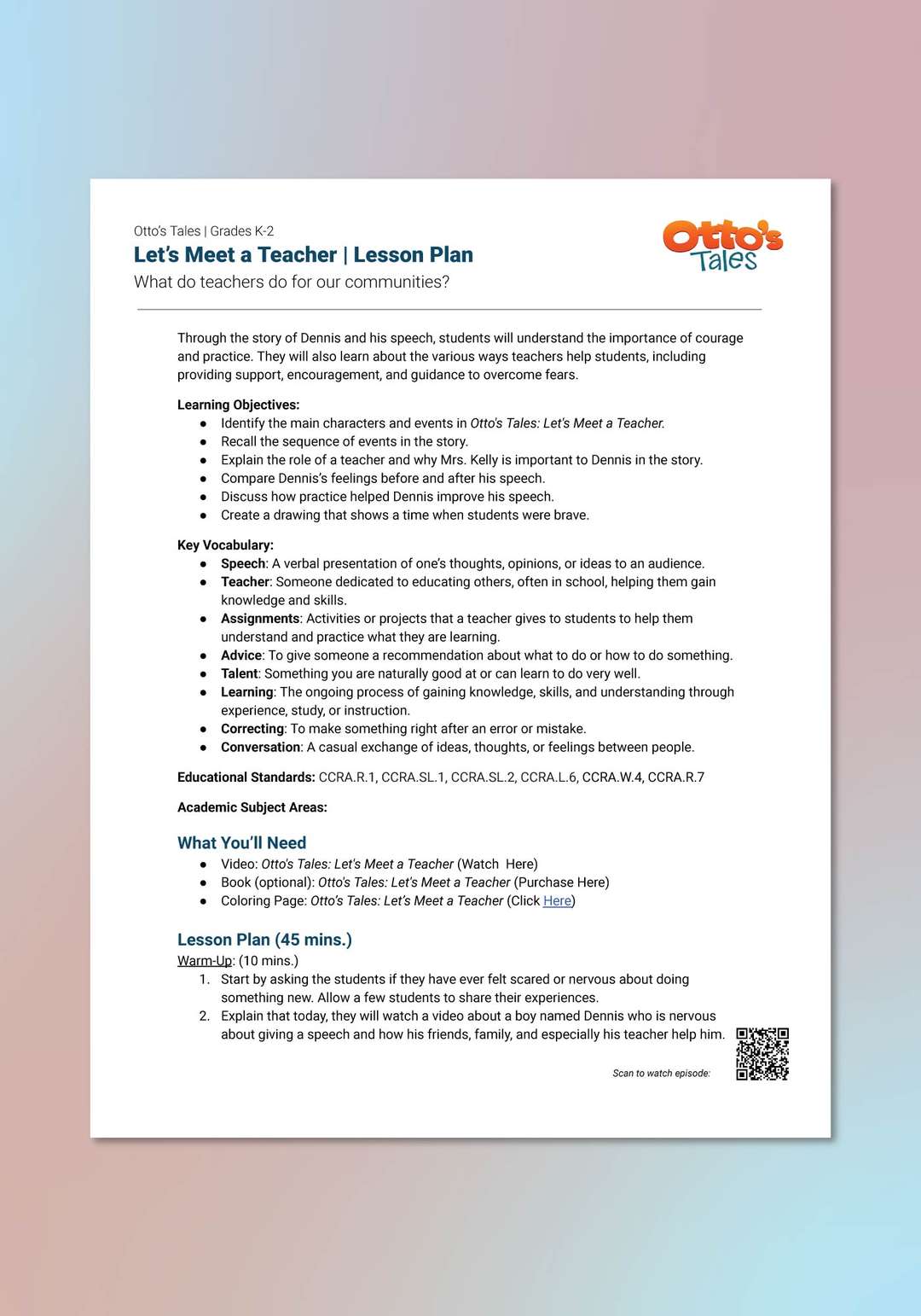 "Otto's Tales: Let's Meet a Teacher" Lesson Plan