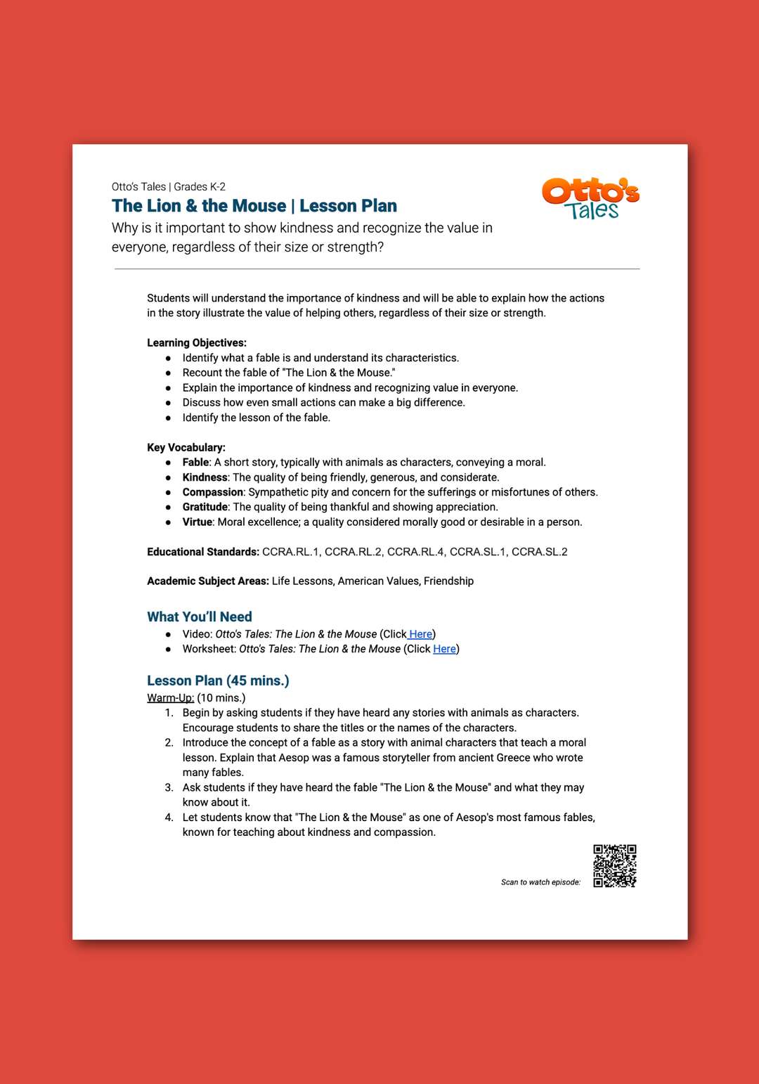 "Otto's Tales: The Lion & the Mouse" Lesson Plan