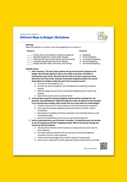 "Cash Course: Different Ways to Budget" Worksheet