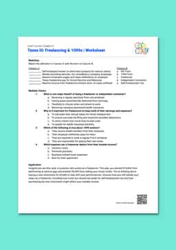 "Cash Course: Taxes III: Freelancing & 1099s" Worksheet