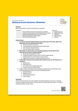 "Cash Course: Making Economic Decisions" Worksheet