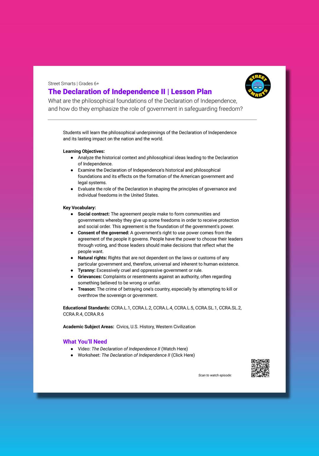 "Street Smarts: The Declaration of Independence II" Lesson Plan