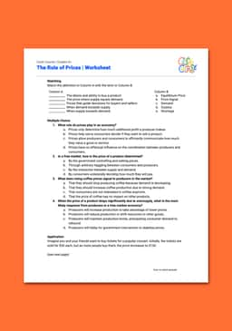 "Cash Course: The Role of Prices" Worksheet