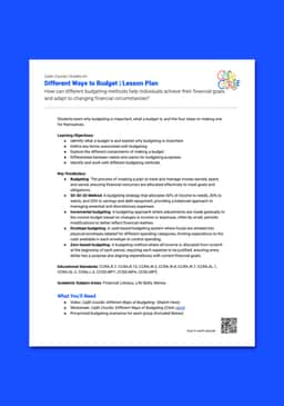 "Cash Course: Different Ways to Budget" Lesson Plan