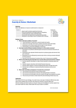 "Cash Course: Scarcity and Choice" Worksheet