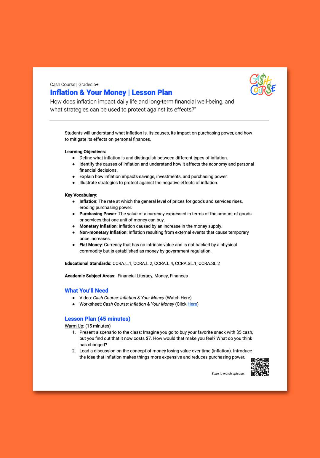 "Cash Course: Inflation & Your Money" Lesson Plan
