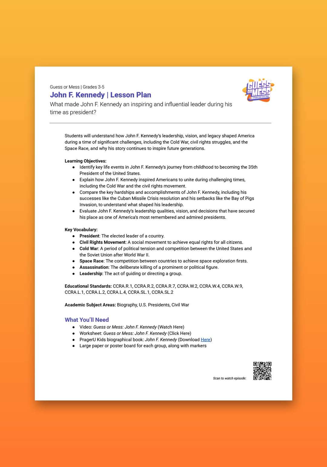 "Guess or Mess: John F. Kennedy" Lesson Plan