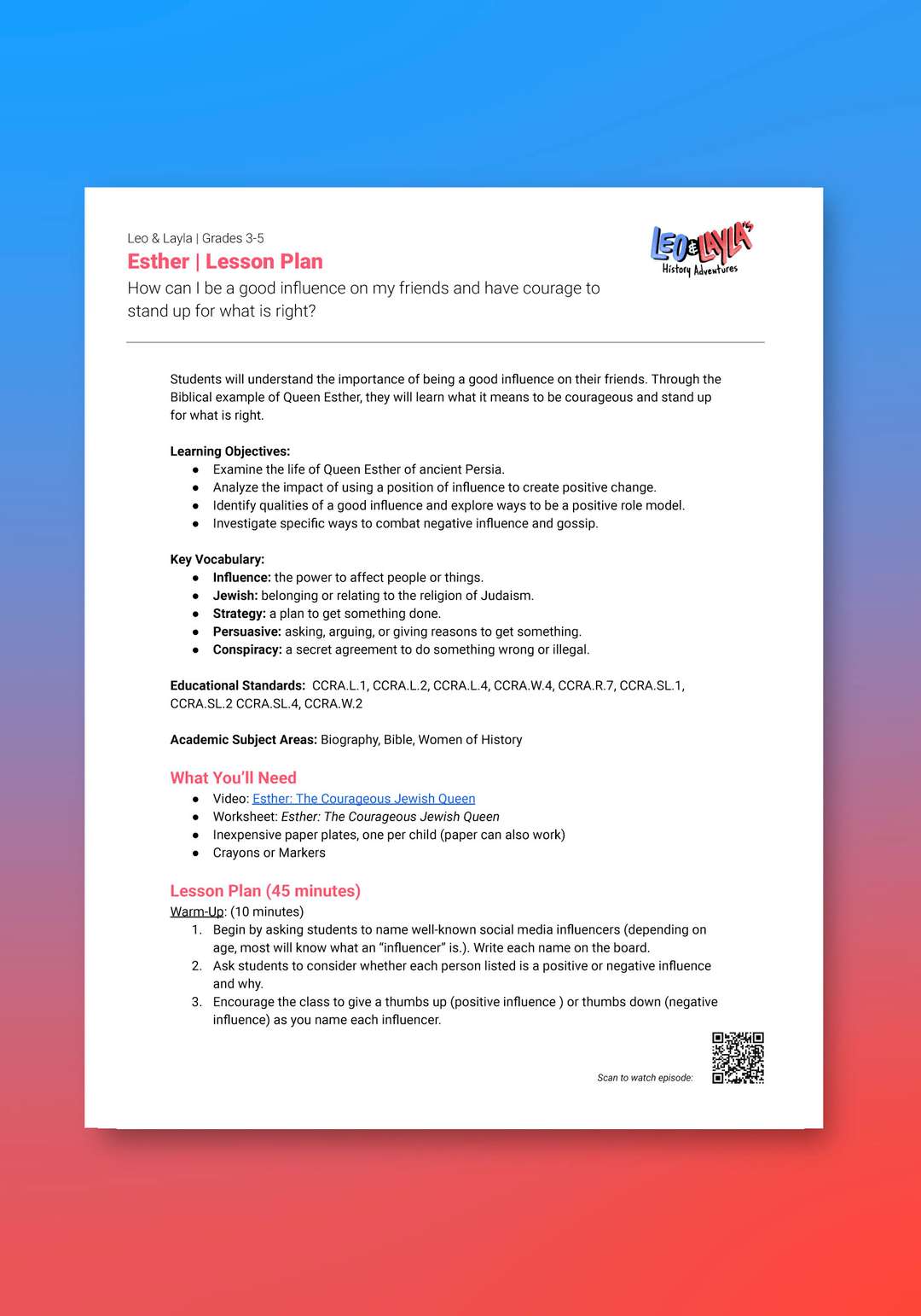 "Leo & Layla: Esther" Lesson Plan