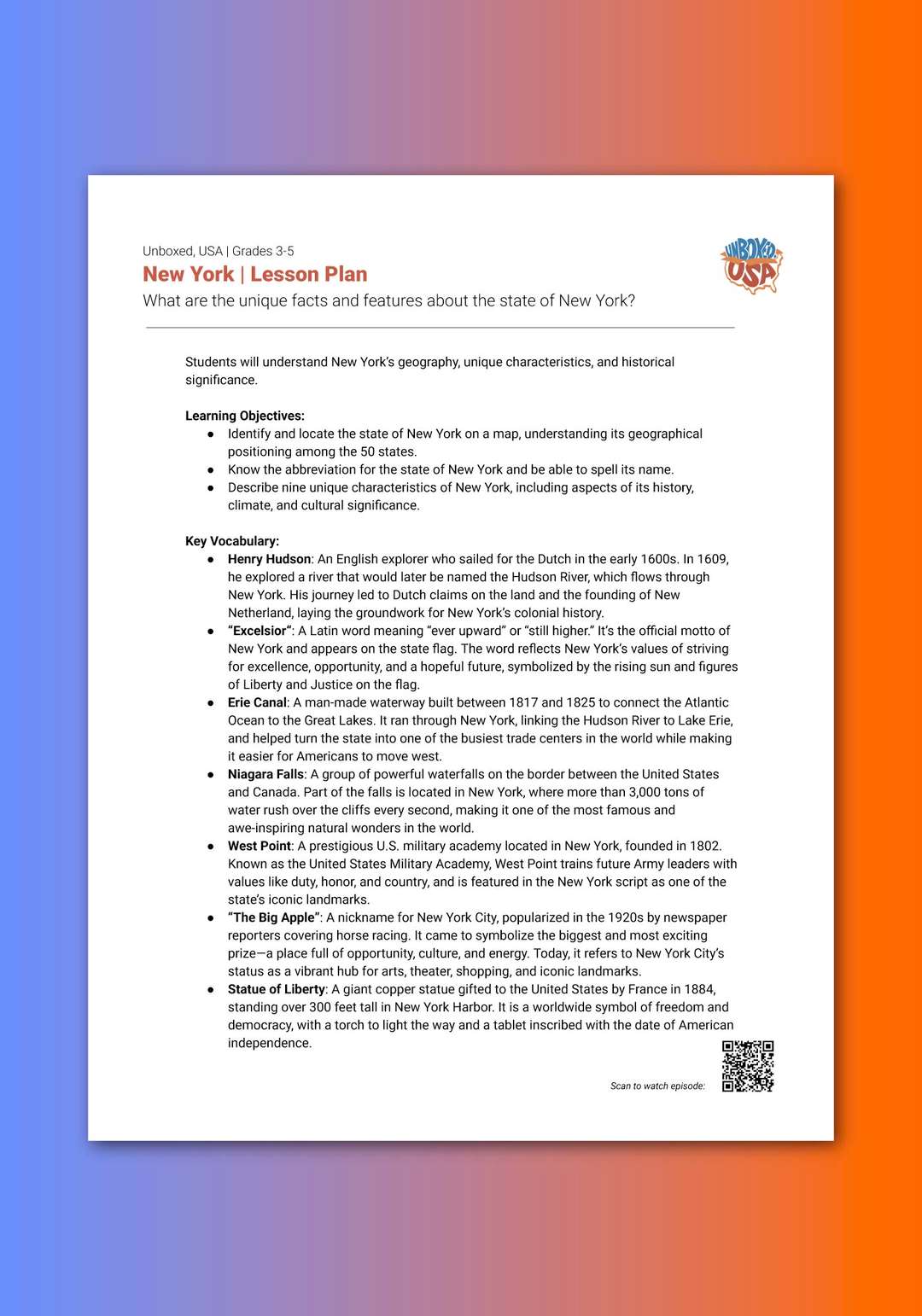 "Unboxed, USA: New York" Lesson Plan