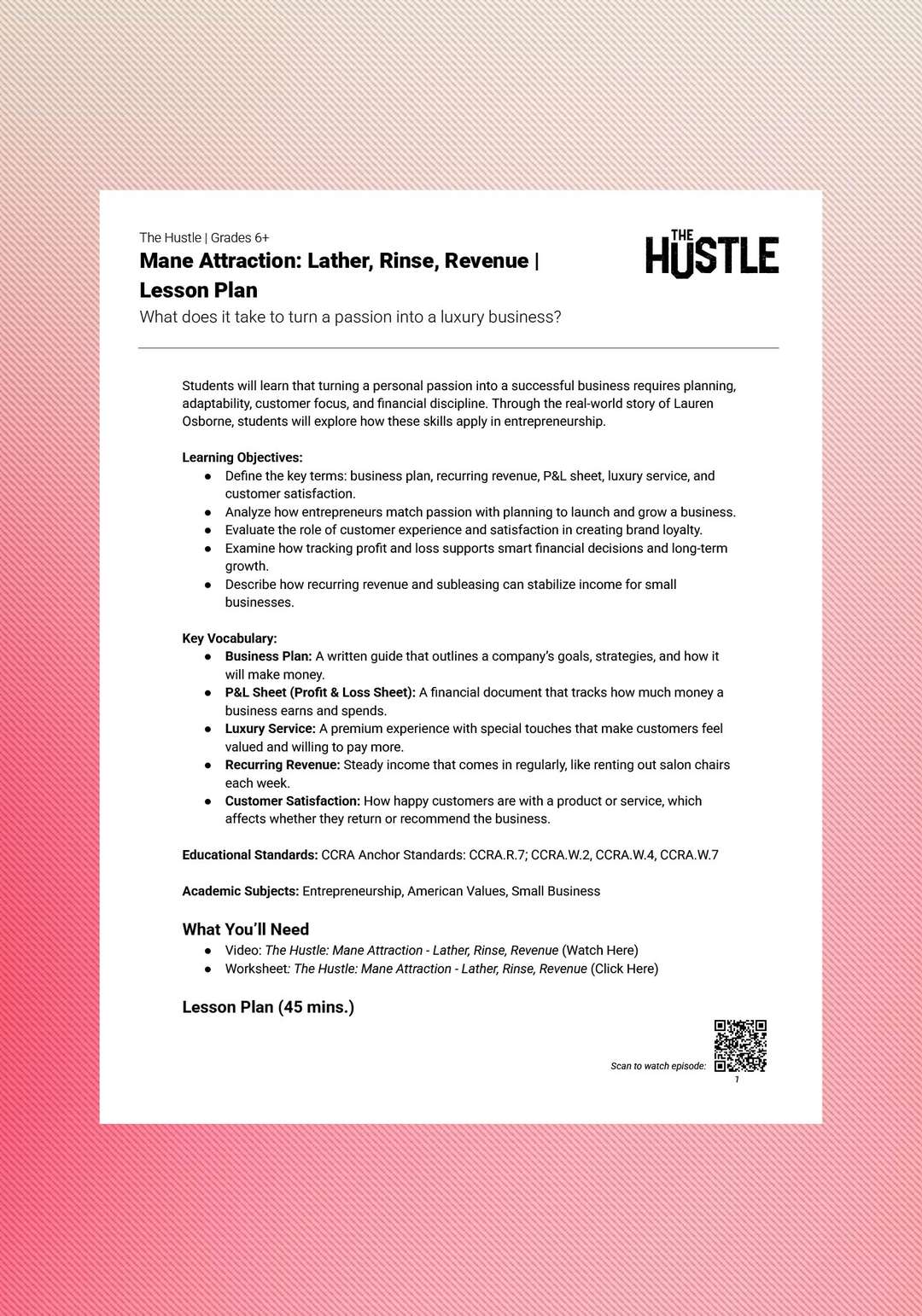 "The Hustle—Lather, Rinse, Revenue" Lesson Plan